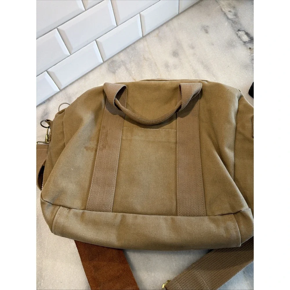 Vintage Lands End Square Rigger Shoulder Canvas Messenger Bag Khaki OLA0002